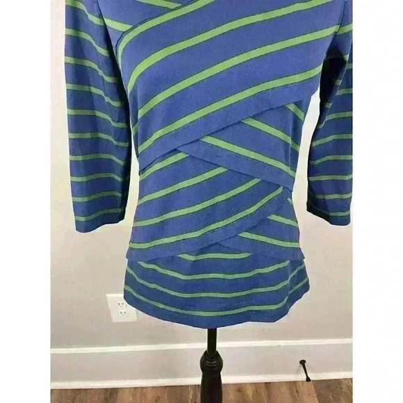 J. Mclaughlin Catalina Cloth 3/4 Sleeve Blouse Spandex Blue Green Striped Size S - Picture 6 of 14